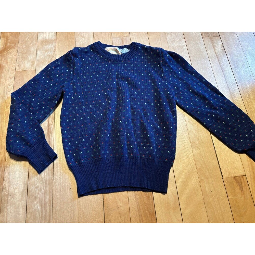 Eclipse Los Angeles vintage retro tulip flowers sweater 7/8 S M girl blue floral